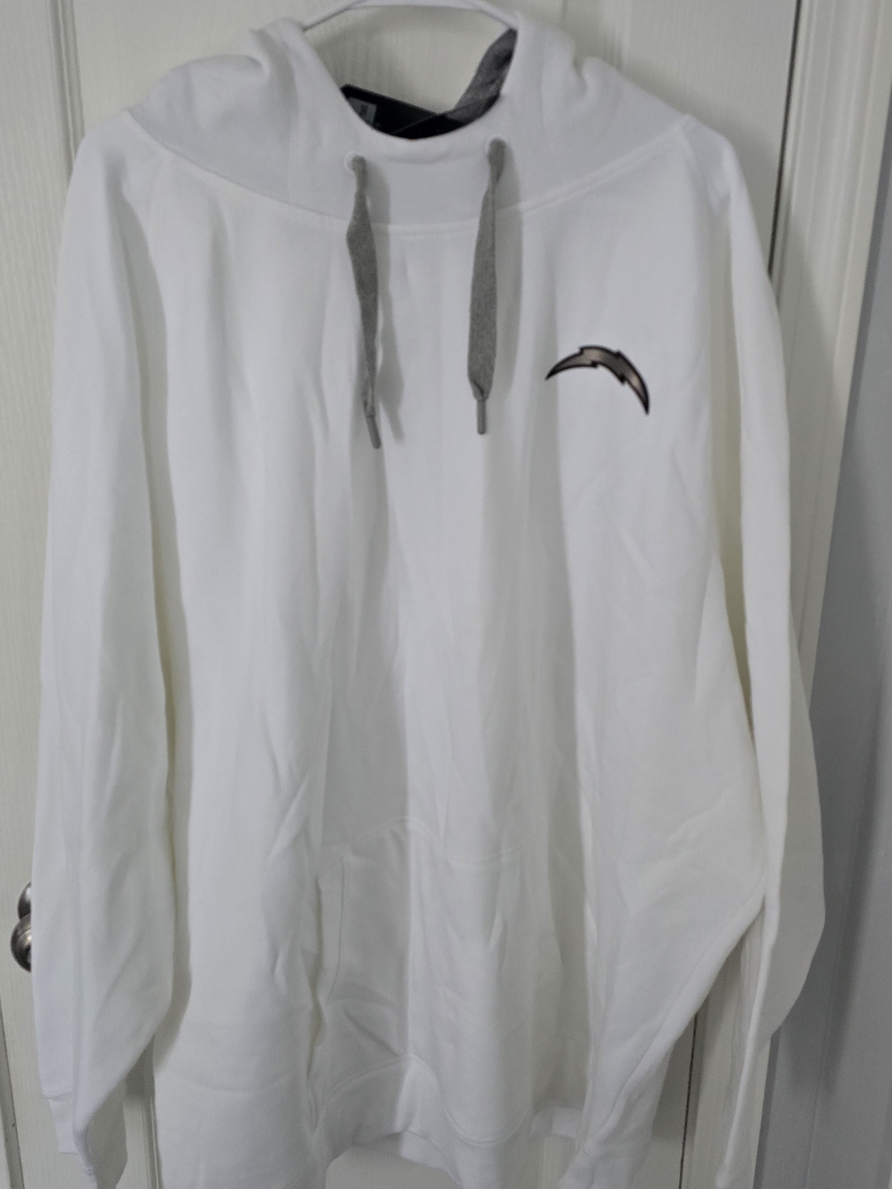 Antigua White Hoodie with Gray Drawstrings and Embroidered Chest Logo